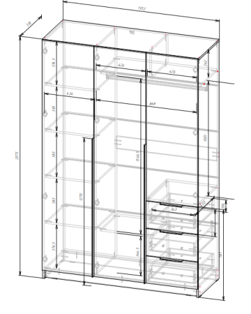 ВЕНТУРО Шкаф ШК-002 (3-ств, с ящиками) Корпус - Кашемир 2,75