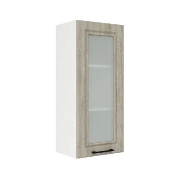 Шкаф верхний со стеклом (премьер) ШВС 400Н Корпус: ЛДСП белый 16мм; фасад: фрезеровка Барселона, МДФ седой клен 16мм