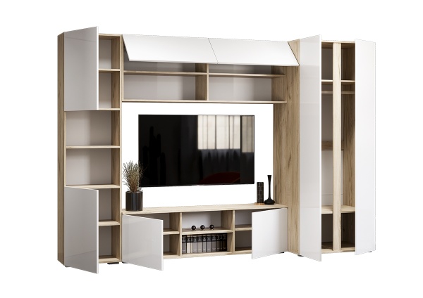 Модульная гостиная Вирола Дуб крафт серый / Глянец белый