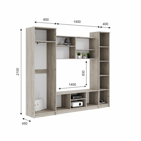 гостиная Герда дуб крафт серый/серый графит