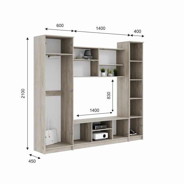 гостиная Герда дуб крафт серый/серый графит