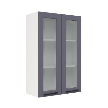 Шкаф верхний со стеклом (премьер) ШВС 600Н Корпус: ЛДСП белый 16мм; фасад: фрезеровка Кельн, МДФ софт маренго 16 мм