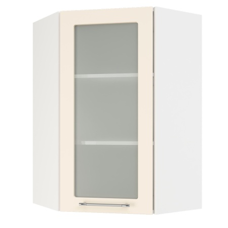 Шкаф верхний угловой (премьер)  ШВУС 600Н Корпус: ЛДСП белый 16мм; фасад: фрезеровка Олива, МДФ глянец ваниль 16мм