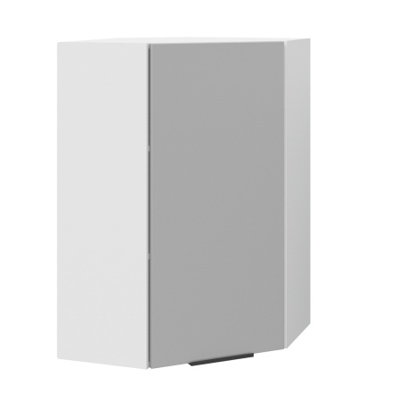 Шкаф верхний угловой (премьер)  ШВУ 600Н Корпус: ЛДСП белый 16мм; фасад: фрезеровка Оливия, ЛДСП серый софт 16 мм