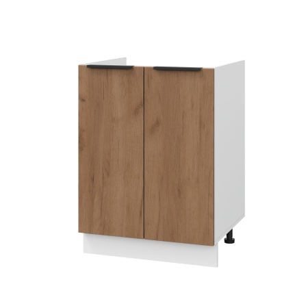 Шкаф нижний под мойку ШНМ 600 Корпус: ЛДСП белый 16мм; фасад: фрезеровка Оливия, ЛДСП дуб крафт табачный 16 мм