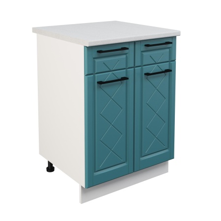 Шкаф нижний с ящиками ШН2Я 600 Корпус: ЛДСП белый 16мм; фасад: фрезеровка Барселона, МДФ морское дерево 16мм