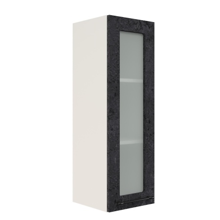 Шкаф верхний со стеклом (премьер) ШВС 300Н Корпус: ЛДСП белый 16мм; фасад: фрезеровка Нувель, МДФ бетон черный 16мм