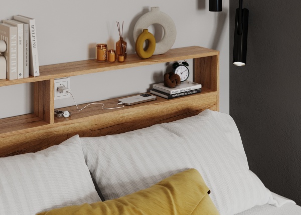 ИВИС Кровать КР-002 (сп.м. 1,6 х 2,0м) Корпус - Дуб Крафт золотой К003  Фасад ЛДСП - Белый (Гладкий)