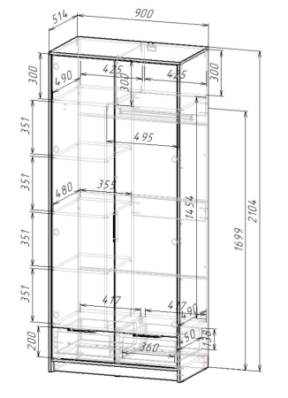 ИВИС Шкаф ШК-002 Корпус - Дуб Крафт золотой К003  Фасад ЛДСП - Белый (Гладкий)