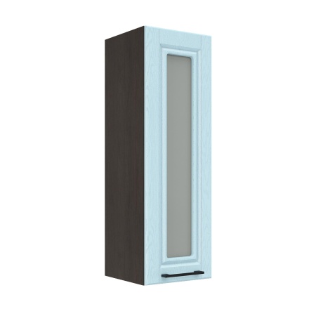 Шкаф верхний со стеклом (премьер) ШВС 300Н Корпус: ЛДСП венге 16мм; фасад: фрезеровка Барселона, МДФ голубой тик 16мм