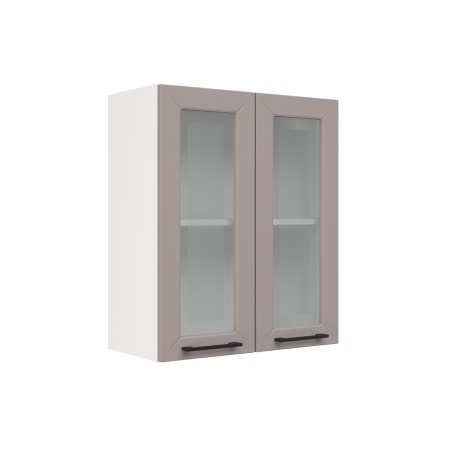 Шкаф верхний со стеклом ШВС 600 Корпус: ЛДСП белый 16мм; фасад: фрезеровка Кельн, МДФ софт карамель 16 мм