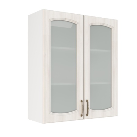 Шкаф верхний со стеклом (премьер) ШВС 800Н Корпус: ЛДСП белый 16мм; фасад: фрезеровка Гренада, МДФ сандал 16мм