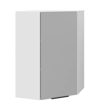 Шкаф верхний угловой (премьер)  ШВУ 600Н Корпус: ЛДСП белый 16мм; фасад: фрезеровка Оливия, ЛДСП серый софт 16 мм