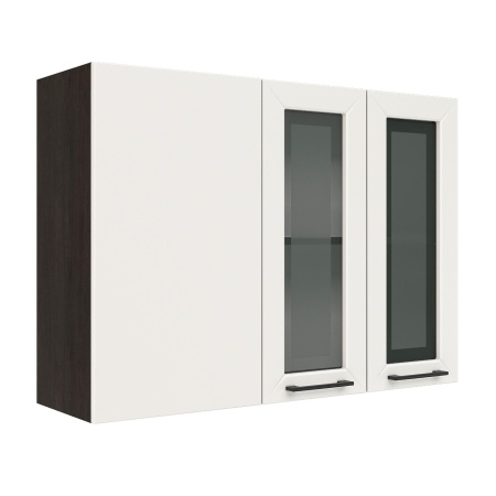 Шкаф верхний угловой со стеклом ШВУПС 1000 Корпус: ЛДСП венге 16мм; фасад: фрезеровка Кельн, МДФ софт бланж 16мм