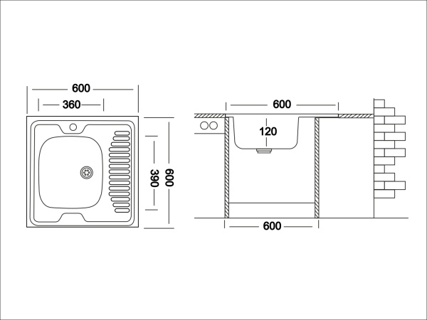 Мойка накладная ECO 600.600 L