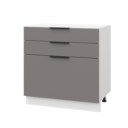 Шкаф нижний с ящиками ШН3Я 800 Корпус: ЛДСП белый 16мм; фасад: фрезеровка Оливия, МДФ моно брауни 16 мм