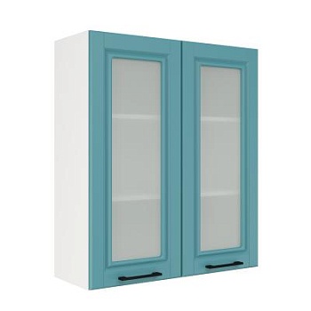 Шкаф верхний со стеклом (премьер) ШВС 800Н Корпус: ЛДСП белый 16мм; фасад: фрезеровка Барселона, МДФ морское дерево 16мм