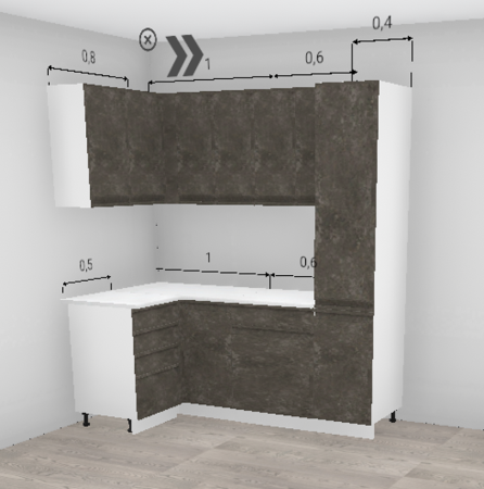 Кухня угловая Бруклин бетон коричневый 1100/1600 + пенал 400 мм (9458)