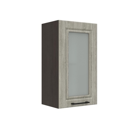 Шкаф верхний со стеклом ШВС 400 Корпус: ЛДСП венге 16мм; фасад: фрезеровка Барселона, МДФ седой клен 16мм