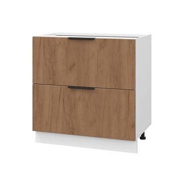 Шкаф нижний с ящиками ШНГ2Я 800 Корпус: ЛДСП белый 16мм; фасад: фрезеровка Оливия, ЛДСП дуб крафт табачный 16 мм
