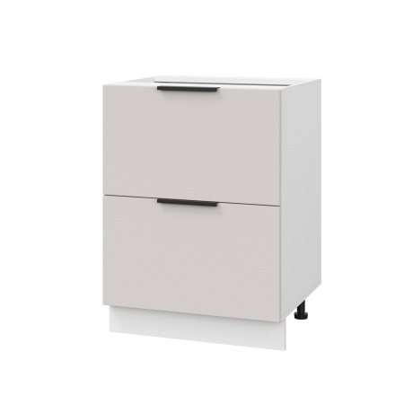 Шкаф нижний с ящиками ШНГ2Я 600 Корпус: ЛДСП белый 16мм; фасад: фрезеровка Оливия, МДФ моно керамика 16 мм