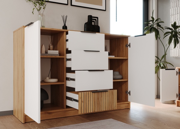 ИВИС Комод КМ-002 Корпус - Дуб Крафт золотой К003  Фасад ЛДСП - Белый (Гладкий)