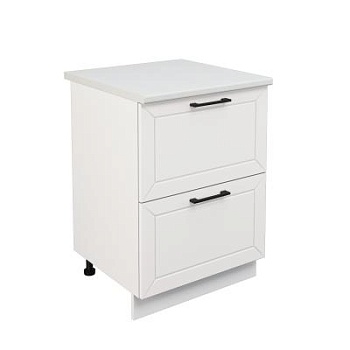 Шкаф нижний с ящиками ШНГ2Я 600 Корпус: ЛДСП белый 16мм; фасад: фрезеровка Кельн, МДФ софт даймонд 16мм