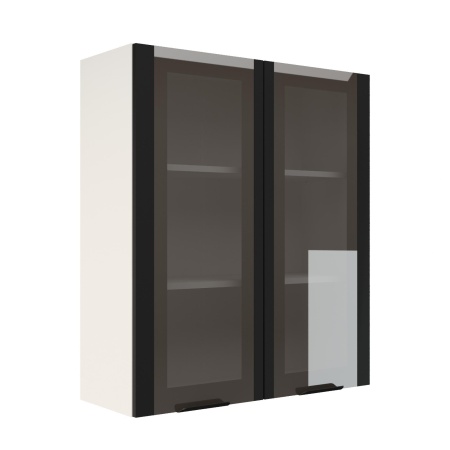 Шкаф верхний со стеклом (премьер) ШВС 800Н Корпус: ЛДСП белый 16мм; фасад: фрезеровка Норд, МДФ софт черный 16 мм