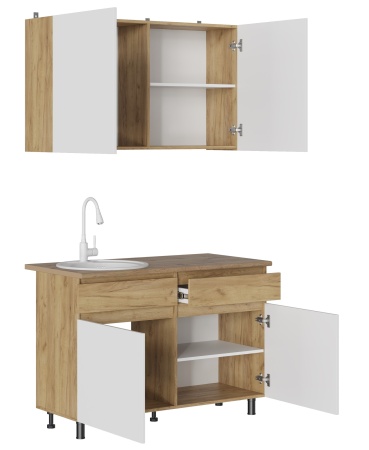 КВИК-СТЕП Кухня 1.2 м. Корпус - Дуб Крафт золотой К003  Фасад ЛДСП - Белый (Шагрень)