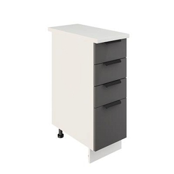 Шкаф нижний с ящиками ШНЯ 300 Корпус: ЛДСП белый 16мм; фасад: фрезеровка Норд, МДФ софт маренго 16 мм