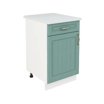 Шкаф нижний с ящиком ШН1Я 500 Корпус: ЛДСП белый 16мм; фасад: фрезеровка Лондон, МДФ дуб изумруд 16мм