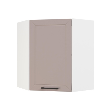 Шкаф верхний угловой ШВУ 600 Корпус: ЛДСП белый 16мм; фасад: фрезеровка Кельн, МДФ софт тоффи 16мм