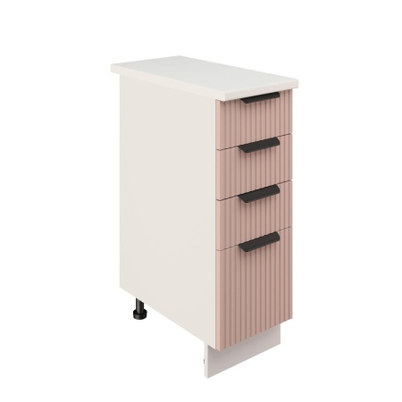 Шкаф нижний с ящиками ШНЯ 300 Корпус: ЛДСП белый 16мм; фасад: фрезеровка Норд Line, МДФ софт какао 16 мм