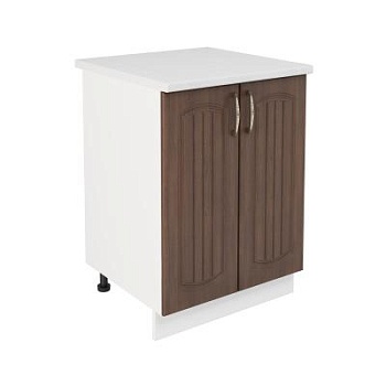 Шкаф нижний ШН 600 Корпус: ЛДСП белый 16мм; фасад: фрезеровка Гренада, МДФ бразильский орех 16мм