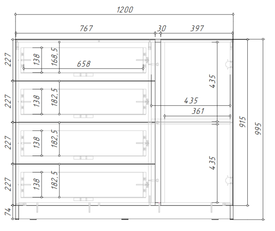 БОСТОН Комод КМ-001 (МДФ Комплект) Корпус - Дуб Крафт золотой  Фасад МДФ - глянцевая Белый