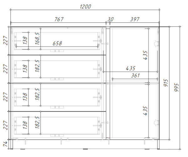 БОСТОН Комод КМ-001 (МДФ Комплект) Корпус - Дуб Крафт золотой  Фасад МДФ - глянцевая Белый