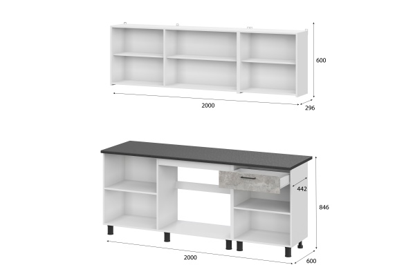 Кухонный гарнитур "КГ 9" (2,0м) Белый/Цемент темный/Цемент светлый/Черный