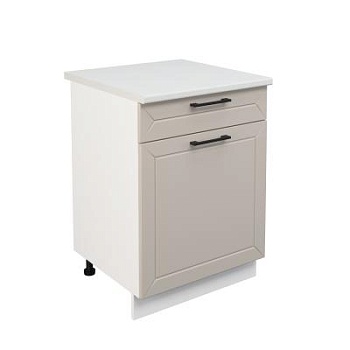 Шкаф нижний с ящиком ШН1Я 600 Корпус: ЛДСП белый 16мм; фасад: фрезеровка Кельн, МДФ софт бланж 16мм