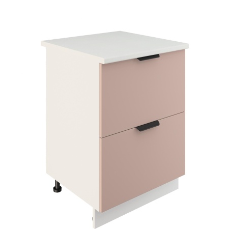 Шкаф нижний с ящиками ШНГ2Я 600 Корпус: ЛДСП белый 16мм; фасад: фрезеровка Норд, МДФ софт какао 16 мм