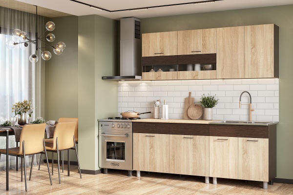 Кухонный гарнитур "Босфор" (2м) Дуб Венге/Дуб Сонома