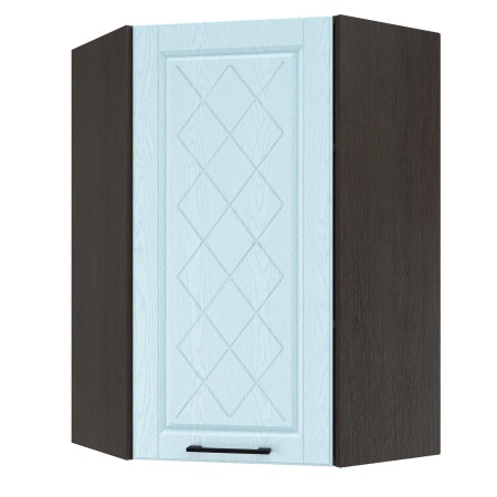 Шкаф верхний угловой (премьер)  ШВУ 600Н Корпус: ЛДСП венге 16мм; фасад: фрезеровка Барселона, МДФ голубой тик 16мм