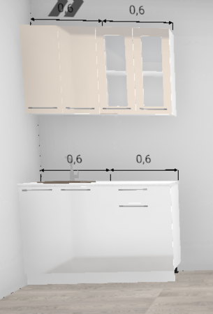 Кухня Олива Глянец белый / Глянец шоколад + стекло верх 1,2 м (4596)