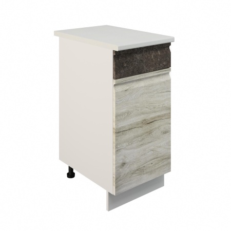 Шкаф нижний с ящиком ШН1Я 400 Корпус: ЛДСП белый 16мм; фасад: фрезеровка Бруклин, МДФ клен скандинавский/бетон коричневый 16мм