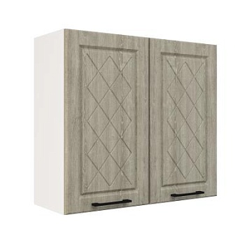 Шкаф верхний ШВ 800 Корпус: ЛДСП белый 16мм; фасад: фрезеровка Барселона, МДФ седой клен 16мм