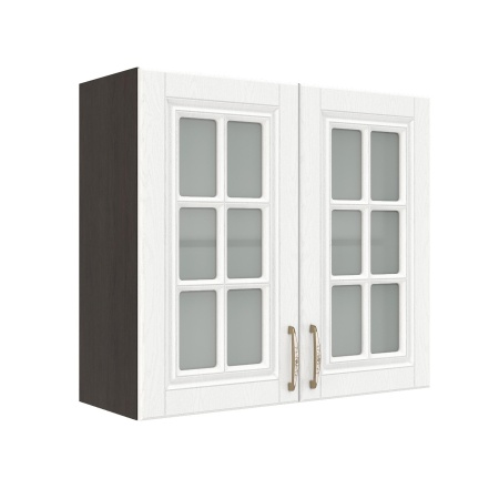 Шкаф верхний со стеклом ШВС 800 Корпус: ЛДСП венге 16мм; фасад: фрезеровка Лондон, МДФ дуб белый 16мм