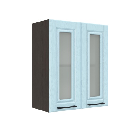 Шкаф верхний со стеклом ШВС 600 Корпус: ЛДСП венге 16мм; фасад: фрезеровка Барселона, МДФ голубой тик 16мм