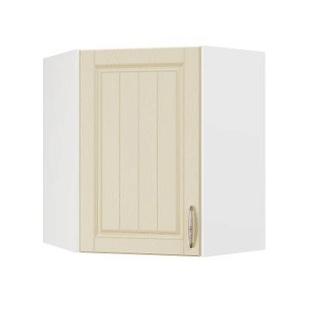 Шкаф верхний угловой ШВУ 600 Корпус: ЛДСП белый 16мм; фасад: фрезеровка Лондон, МДФ дуб крем 16мм