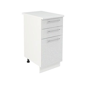 Шкаф нижний с ящиками ШН3Я 400 Корпус: ЛДСП белый 16мм; фасад: фрезеровка Олива, МДФ металлик белый 16мм