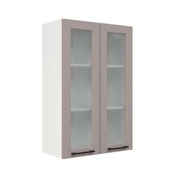 Шкаф верхний со стеклом (премьер) ШВС 600Н Корпус: ЛДСП белый 16мм; фасад: фрезеровка Кельн, МДФ софт тоффи 16мм