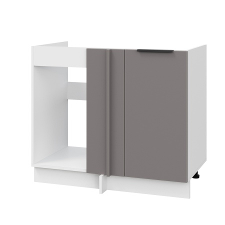 Шкаф нижний угловой  ШНУП 1000 Корпус: ЛДСП белый 16мм; фасад: фрезеровка Оливия, МДФ моно брауни 16 мм